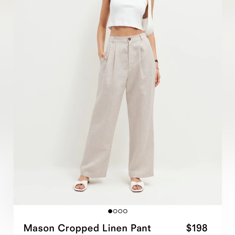 Reformation Mason Cropped Linen Straight Leg Pants in Light Beige